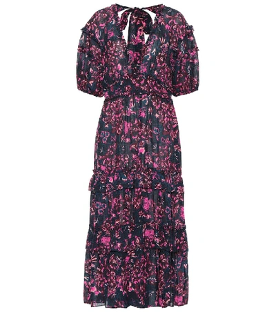 Ulla Johnson Kemala Bow-detailed Printed Cotton-gauze Midi Wrap Dress In Midnight