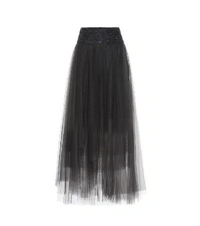 Brunello Cucinelli Monili-beaded Cummerbund-waist Tulle Skirt In Black