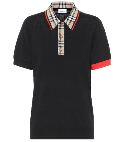 Burberry Vintage 格纹装饰美利奴羊毛 Polo 衫 In Black