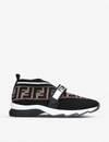 FENDI WOMENS BLK/BROWN ROCKOKO KNITTED, LEATHER AND PVC TRAINERS 2.5,923-10004-1732203619