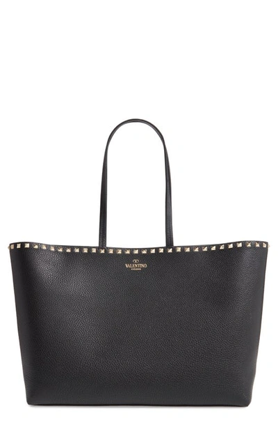 Valentino Garavani Studded Logo Shopper Bag In Black Rockstud