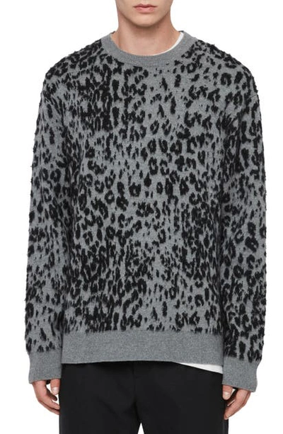 Allsaints Wildcat Crewneck Wool Blend Sweater In Grey Marl/ Black