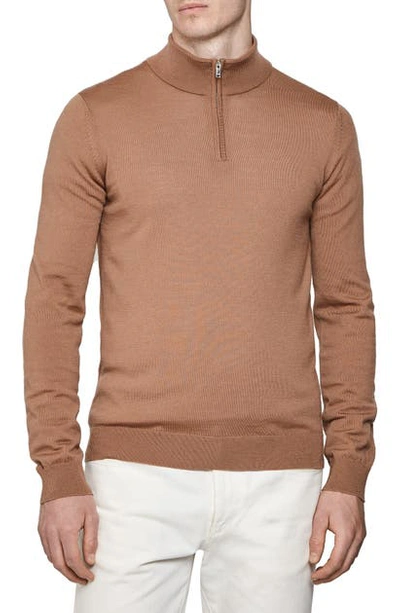 Reiss Blackhall Wool Half Zip Pullover In Camel