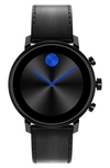 Movado Bold Connect 2.0 Leather Strap Smart Watch, 42mm In Black