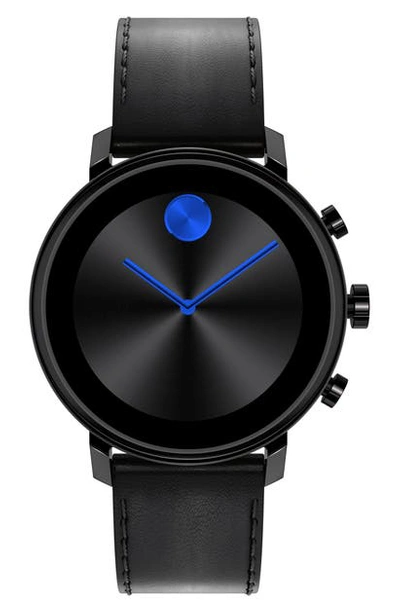 Movado Bold Connect 2.0 Leather Strap Smart Watch, 42mm In Black