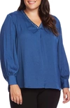 Vince Camuto Studded V-neck Rumple Blouse In Deep Cool Dusk