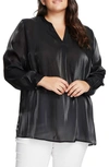 Vince Camuto Iridescent Henley Tunic In Rich Black