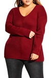 City Chic Trendy Plus Size V-neck Sweater In Merlot