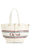 CHLOÉ VICK LOGO EMBOSSED LEATHER TOTE - IVORY,CHC19SS130A85