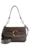 CHLOÉ CROC EMBOSSED LEATHER SHOULDER BAG - BROWN,CHC19SS191A87