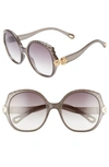 Chloé Vera 56mm Seashell Shape Sunglasses In Dark Grey/ Grey