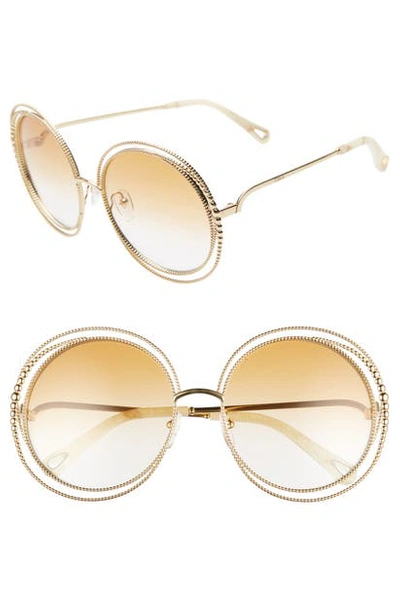 Chloé Carlina 58mm Round Sunglasses In Gold/ Gradient Brick