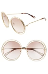 CHLOÉ CARLINA 58MM ROUND SUNGLASSES - GOLD/ GRADIENT LIGHT BROWN,CE114SCL