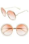 Chloé Carlina 58mm Round Sunglasses - Gold/ Gradient Peach In Orange