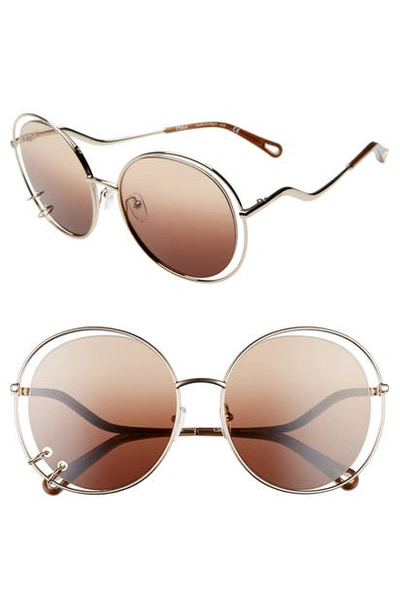 Chloé Wendy 59mm Round Sunglasses In Gold/ Gradient Brown