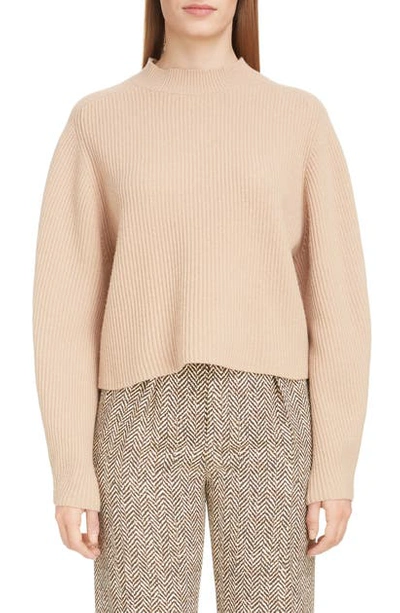 Chloé Exaggerated Sleeve Merino Wool & Cashmere Sweater In Brown