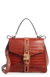 Chloé Medium Aby Croc Embossed Calfskin Shoulder Bag In Chestnut Brown