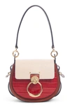 CHLOÉ SMALL TESS CROC & LIZARD EMBOSSED LEATHER SHOULDER BAG - RED,CHC19WS153C01