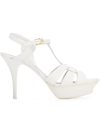Saint Laurent Tribute Platform Sandals In Smooth Leather In White