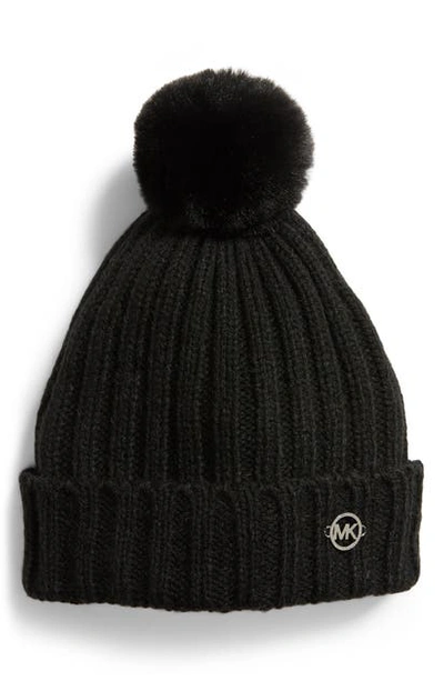 Michael Michael Kors Faux Fur Pompom Hat - Black