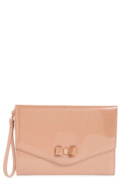 Ted Baker Laurea Sparkle Envelope Clutch In Rose Gold