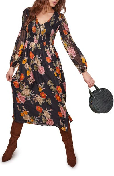 Astr Cheveonne Long Sleeve Maxi Dress In Black Multi Floral