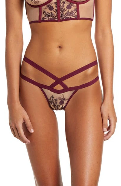 Thistle & Spire Thistle And Spire Verona Embroidered Mesh Thong In Cherry