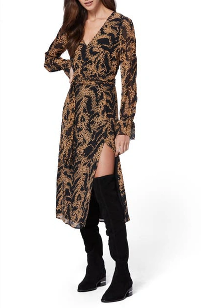 Paige Chamomile Long Sleeve Silk Georgette Midi Dress In Hyde/ Black