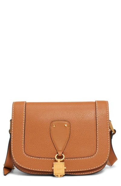 Valentino Garavani Small V-locker Leather Saddle Bag In Lion