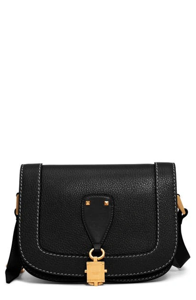 Valentino Garavani Small V-locker Leather Saddle Bag In Nero