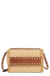 VALENTINO GARAVANI SMALL ROCKSTUD RAFFIA & LEATHER SHOULDER BAG,TW2B0E86PWC