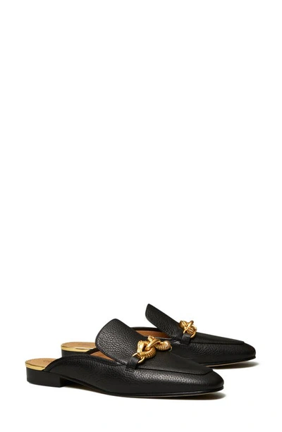 Tory Burch Jessa Embellished Pebbled-leather Slippers In Black