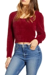 Astr Fuzzy Crop Sweater In Wine