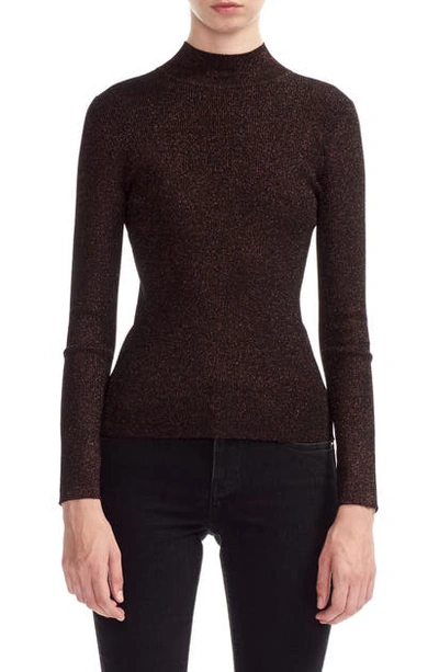 Maje Maddie Metallic Mock Neck Sweater In Brown