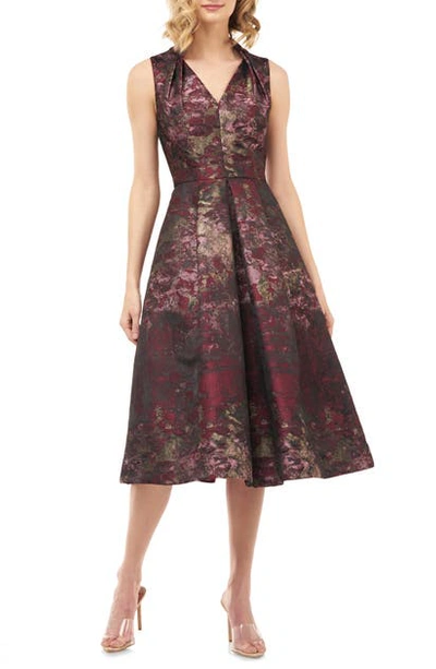 Kay Unger Lolita Abstract Jacquard Cocktail Dress In Bordeaux Multi