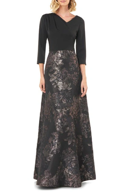 Kay Unger Izabella A-line Evening Gown In Slate Multi