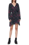 ALLSAINTS NICHOLA ROSALYN FLORAL LONG SLEEVE ASYMMETRICAL HEM DRESS,WD106R