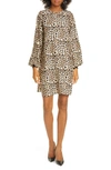 ATM ANTHONY THOMAS MELILLO LEOPARD LONG SLEEVE SILK CHARMEUSE DRESS,AW7135-BD9