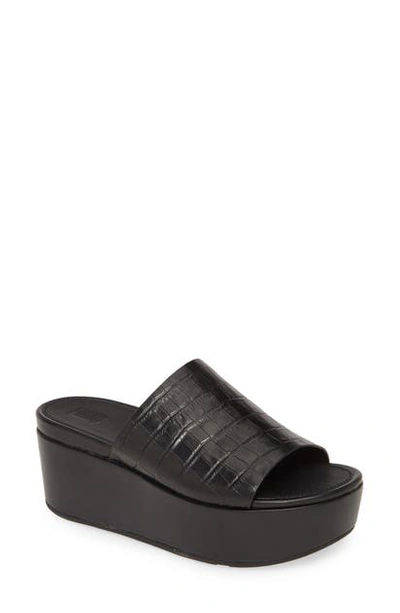 Fitflop Eloise Platform Slide Sandal In All Black Leather