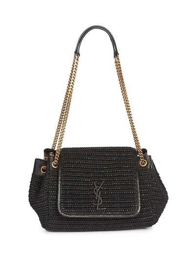 Saint Laurent Nolita Small Raffia And Leather Shoulder Bag In Nero