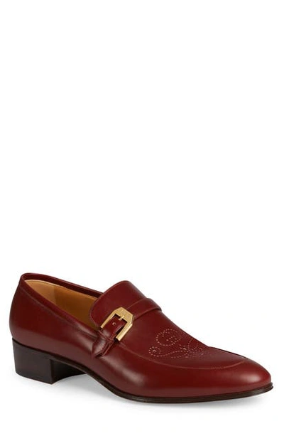 Gucci Leather Loafer With Brogue Detail In Bordeaux