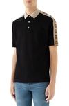 Gucci Interlocking G Stripe Pique Polo In Black