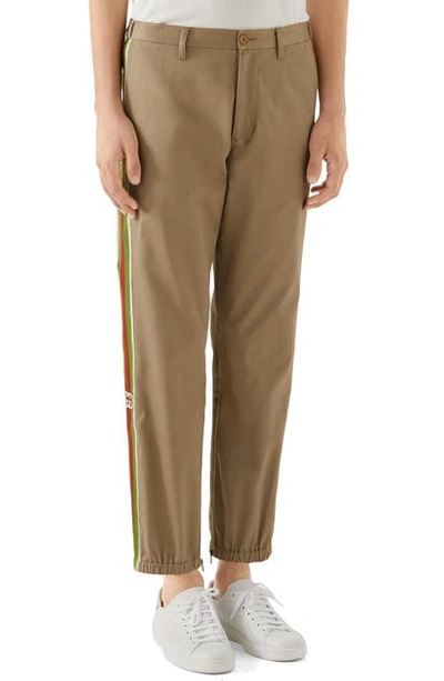 Gucci Gg Web-stripe Cotton Chinos In Beige