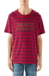 GUCCI STRIPE LOGO OVERSIZE LINEN & COTTON T-SHIRT,604177XJB6W