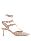 Valentino Garavani Rockstud Caged 65 Leather Ankle Strap Pump In Beige