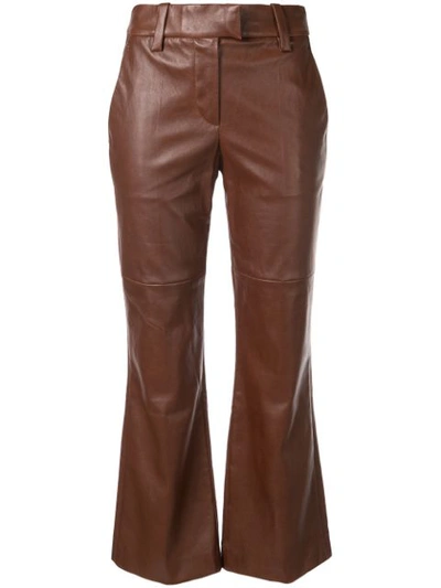 Brunello Cucinelli Cropped Leather Flared Trousers In Brown