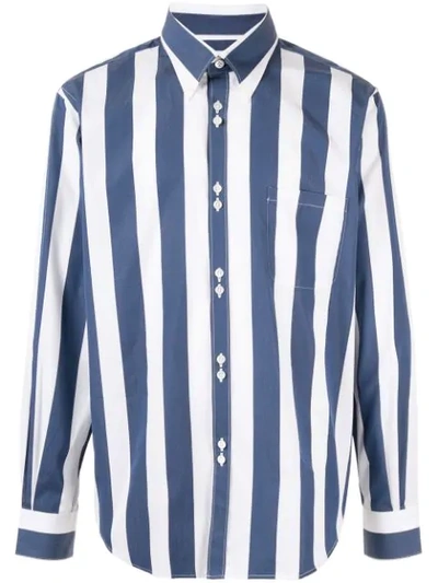 Cobra Sc Double-button Striped Cotton-poplin Shirt In Blue