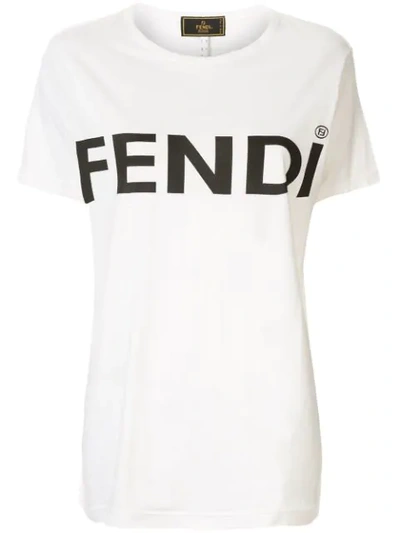 Pre-owned Fendi Logo印花t恤 In White