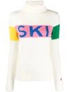 Perfect Moment Intarsia Merino Wool Turtleneck Sweater In Neutrals