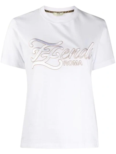 Fendi Embroidered Karligraphy Motif T-shirt In White